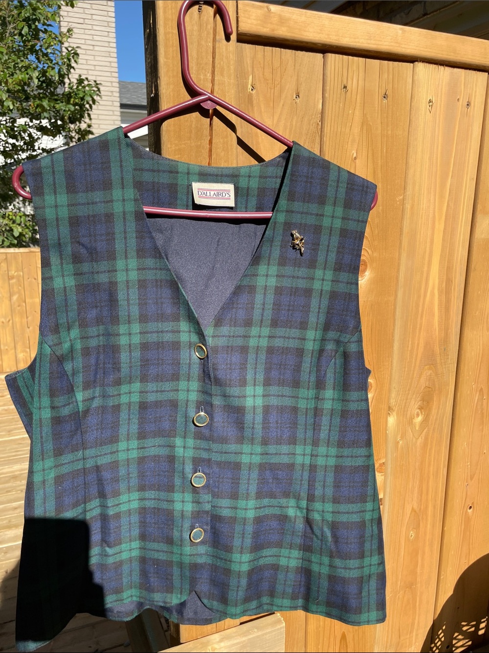 Vintage Womens D'Allaird's  Tartan Plaid Vest Waistcoat Canada Sz 16 Gold Rose